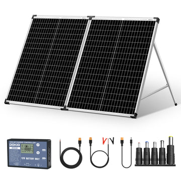Dokio 200W Portable Foldable Solar Panel Kit for Camping/RV/Car Battery/Home