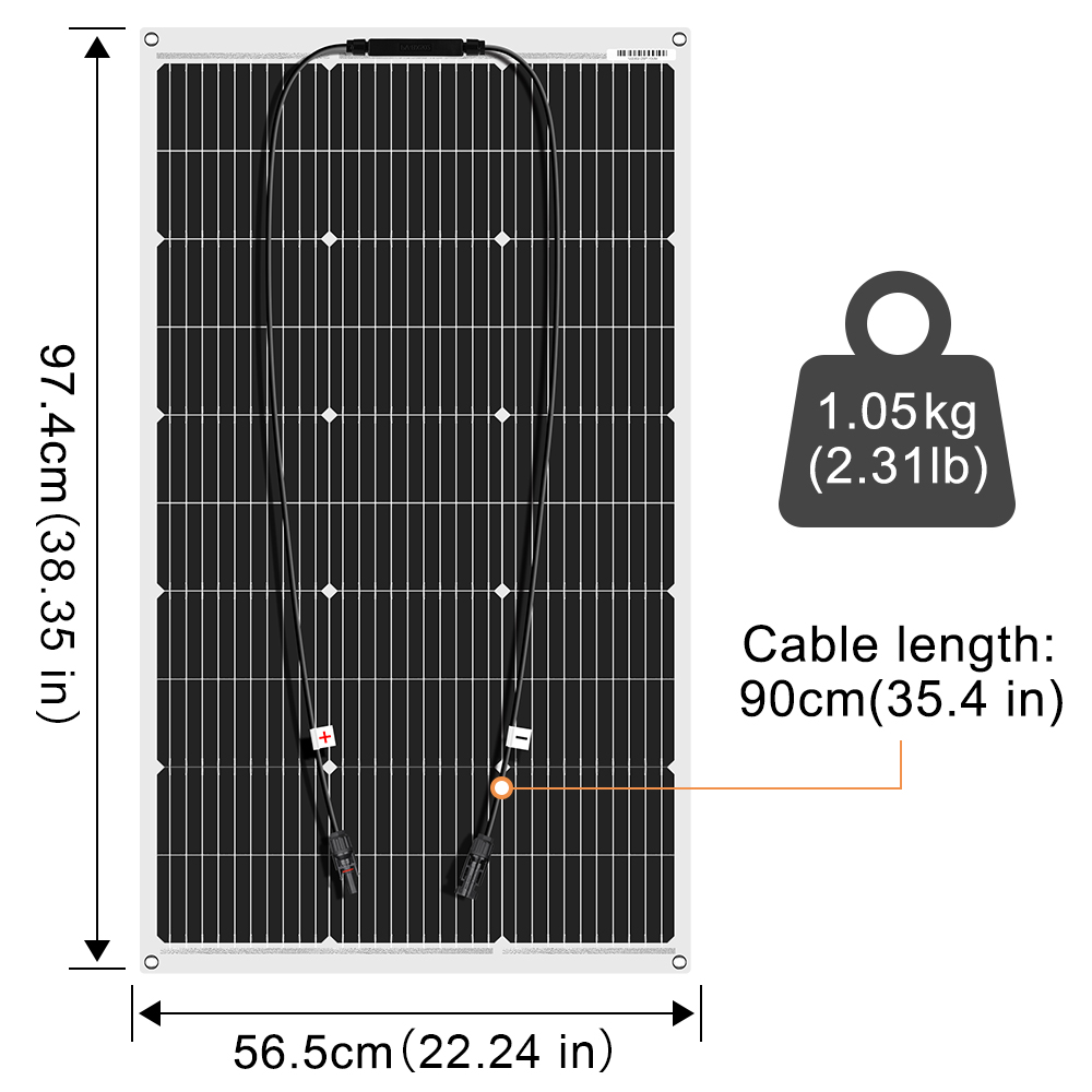 Dokio 1*100w Panneau solaire mono flexible portable 100w pour maison/caravane/camping-car/bateau 