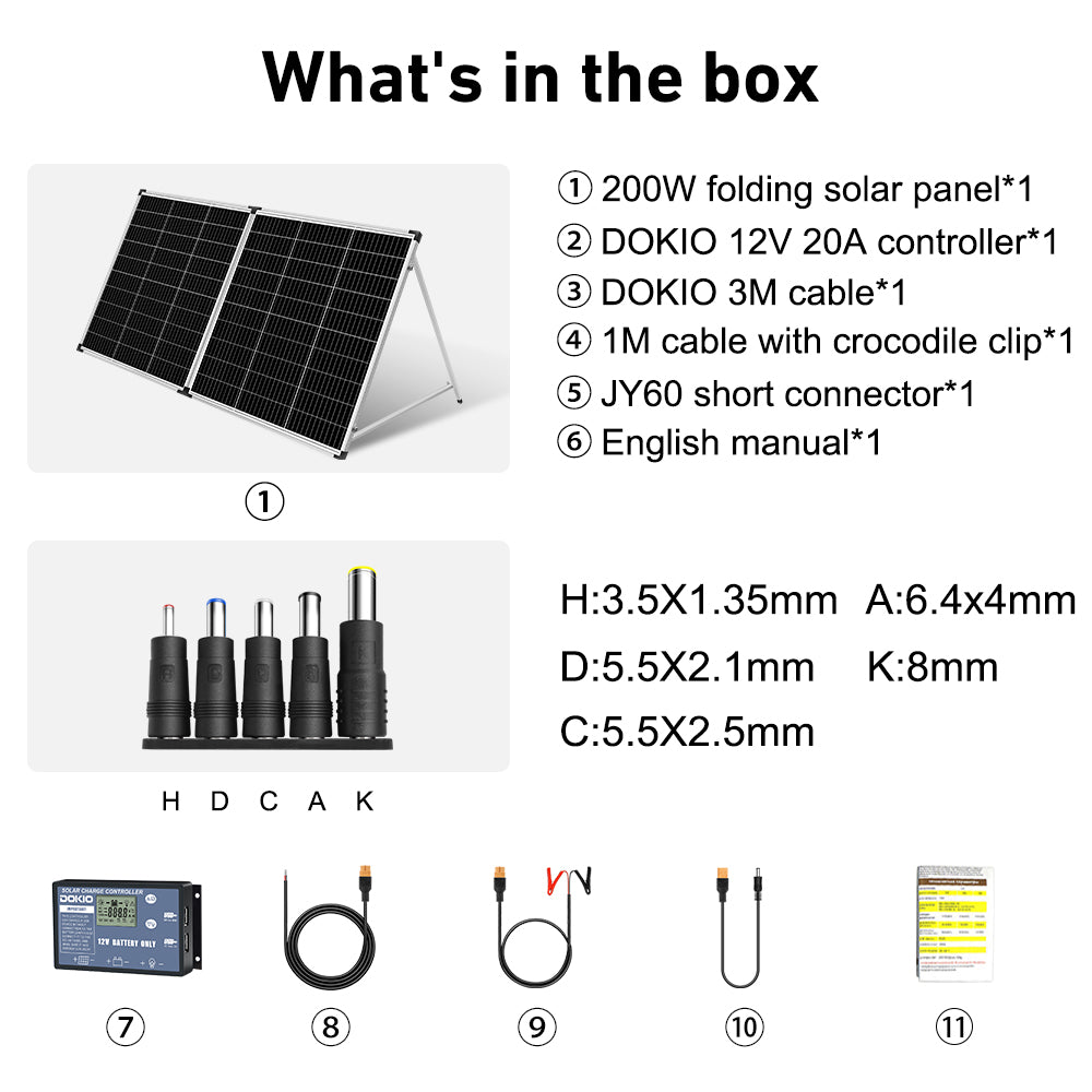 Dokio 200W Portable Foldable Solar Suitcase Panel Kit for Camping/RV/Car Battery/Home