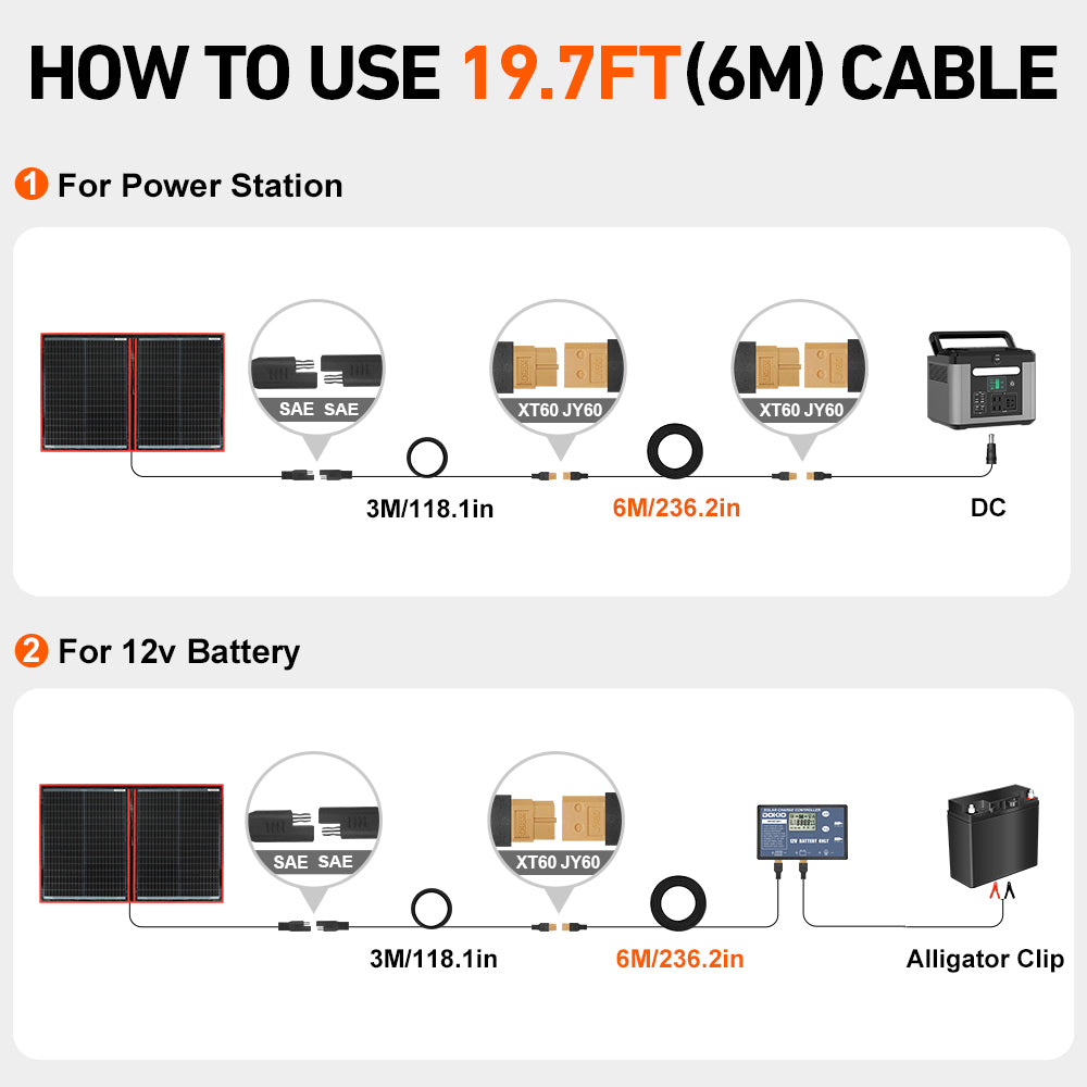 DOKIO XT60 6m Solar Panel Extension Cable with Male & Female Connectors