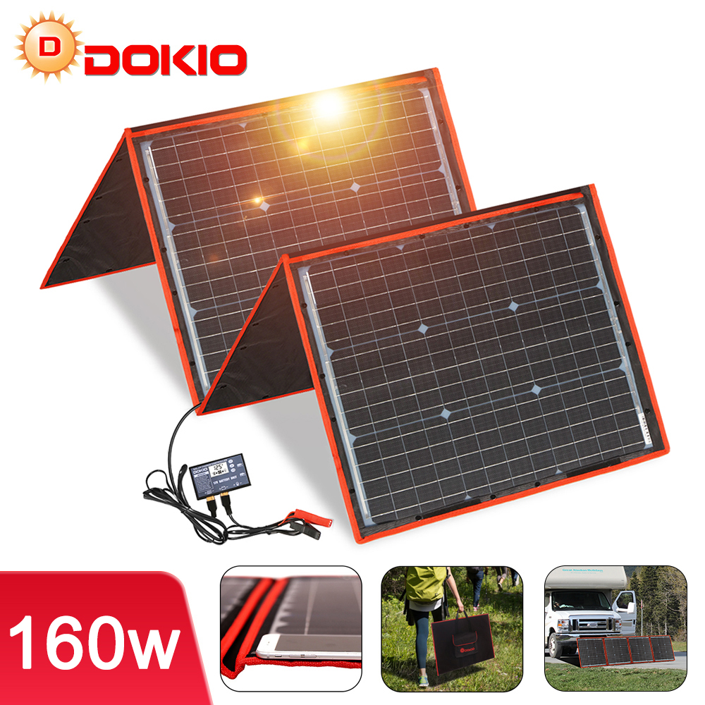 Panneau solaire pliable portable 160 W, module solaire pour camping, camping-car, centrale électrique 