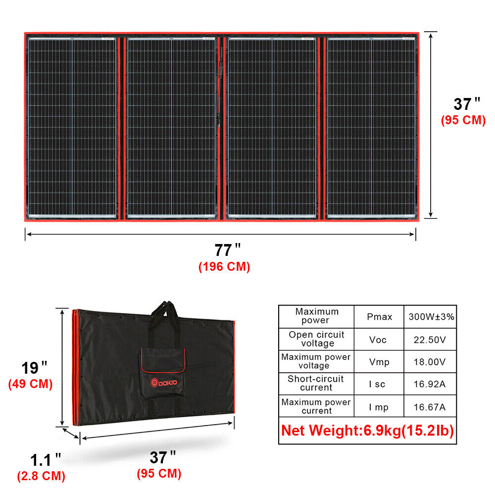 Faltbares, tragbares Solarmodul, 300 W, für Kraftwerk/Wohnmobil/Autobatterie/Handy 