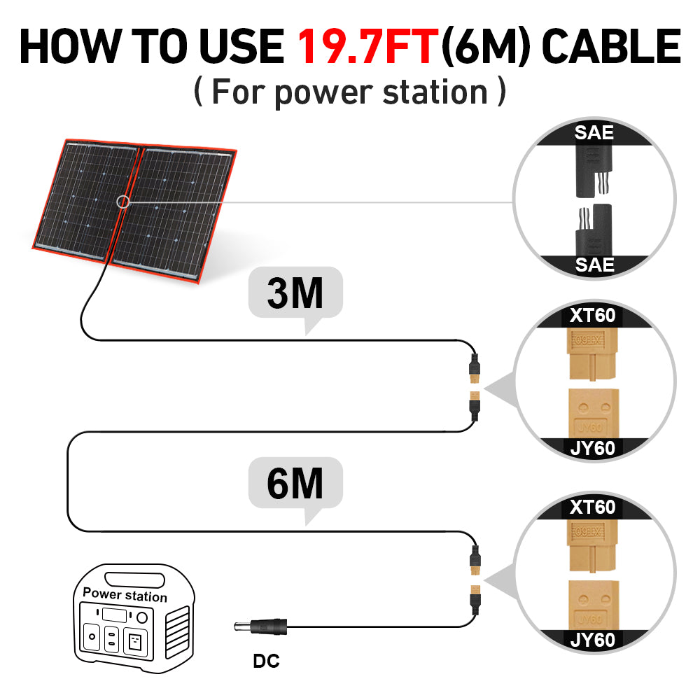 DOKIO XT60 6m Solar Panel Extension Cable with Male & Female Connectors