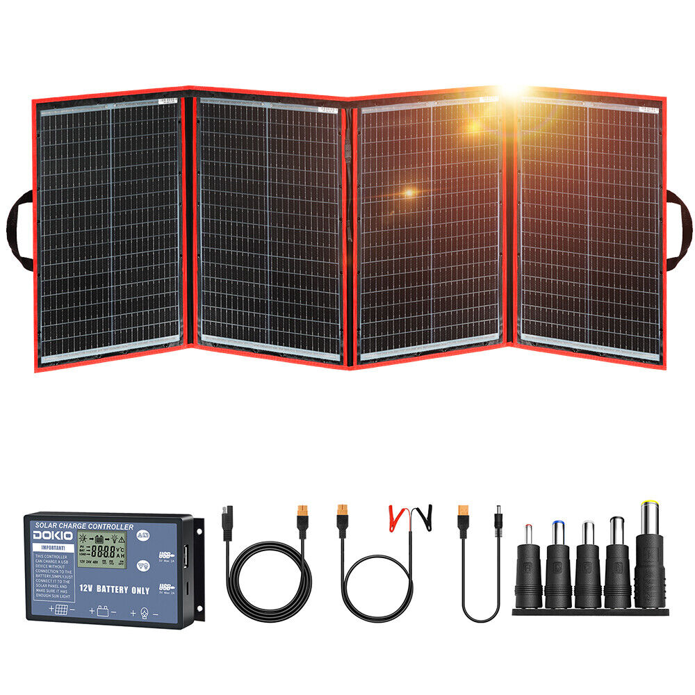 Dokio 200w foldable solar panel for power station/car battery/motorhome/camping