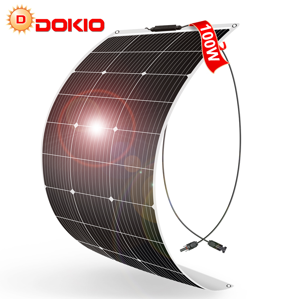 Dokio 1*100w Panneau solaire mono flexible portable 100w pour maison/caravane/camping-car/bateau 