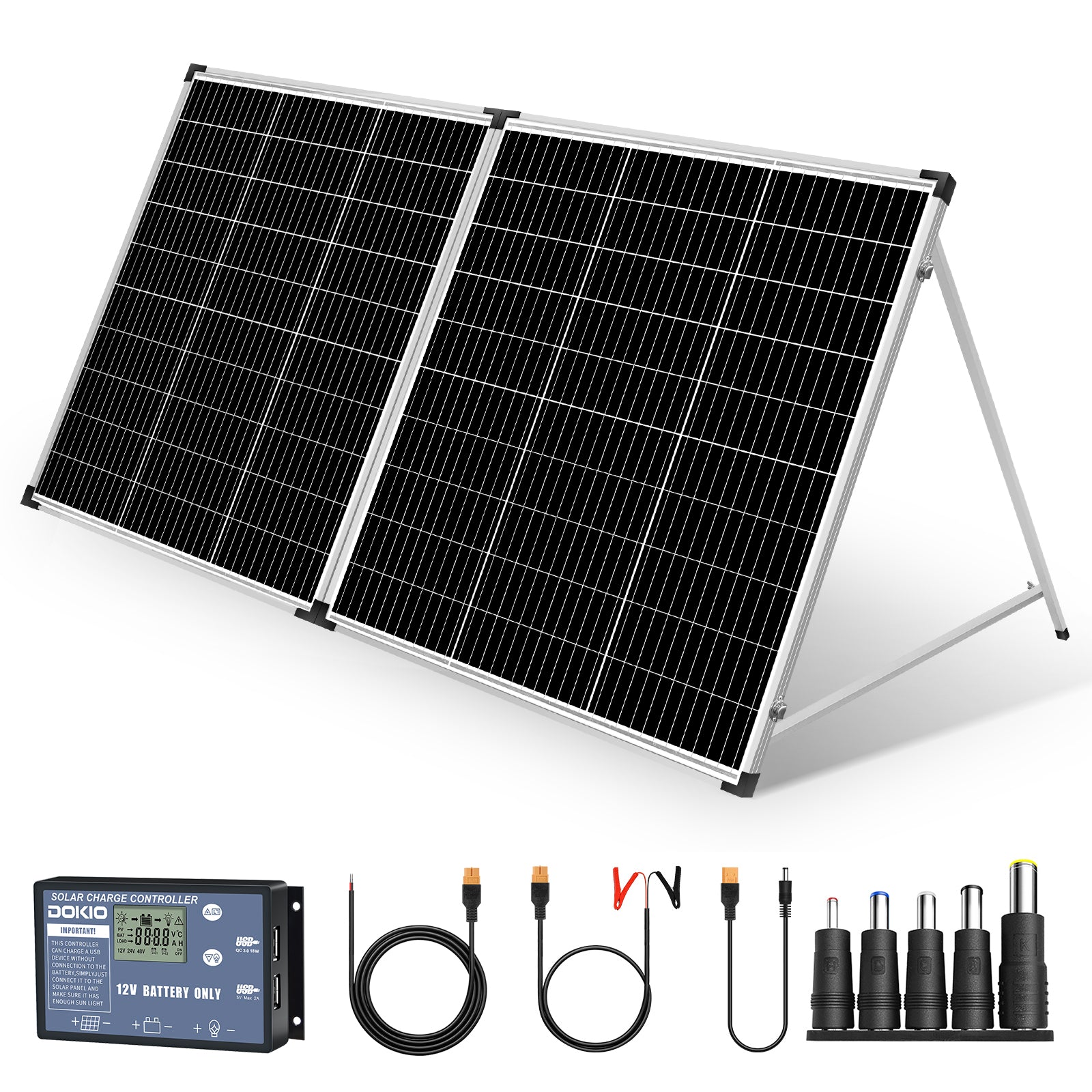 Dokio 200W Portable Foldable Solar Suitcase Panel Kit for Camping/RV/Car Battery/Home