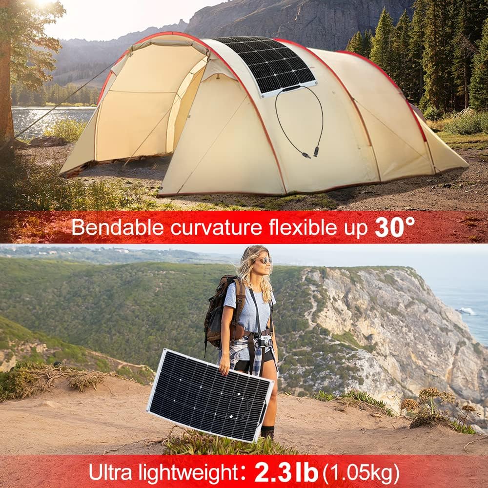 DOKIO 100W Flexible Monocrystalline Solar Panel for RV Roofs & Boats - DOKIO Solar Panel