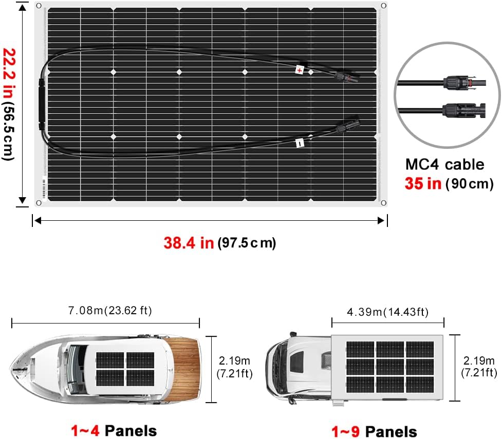 DOKIO 100W Flexible Monocrystalline Solar Panel for RV Roofs & Boats - DOKIO Solar Panel