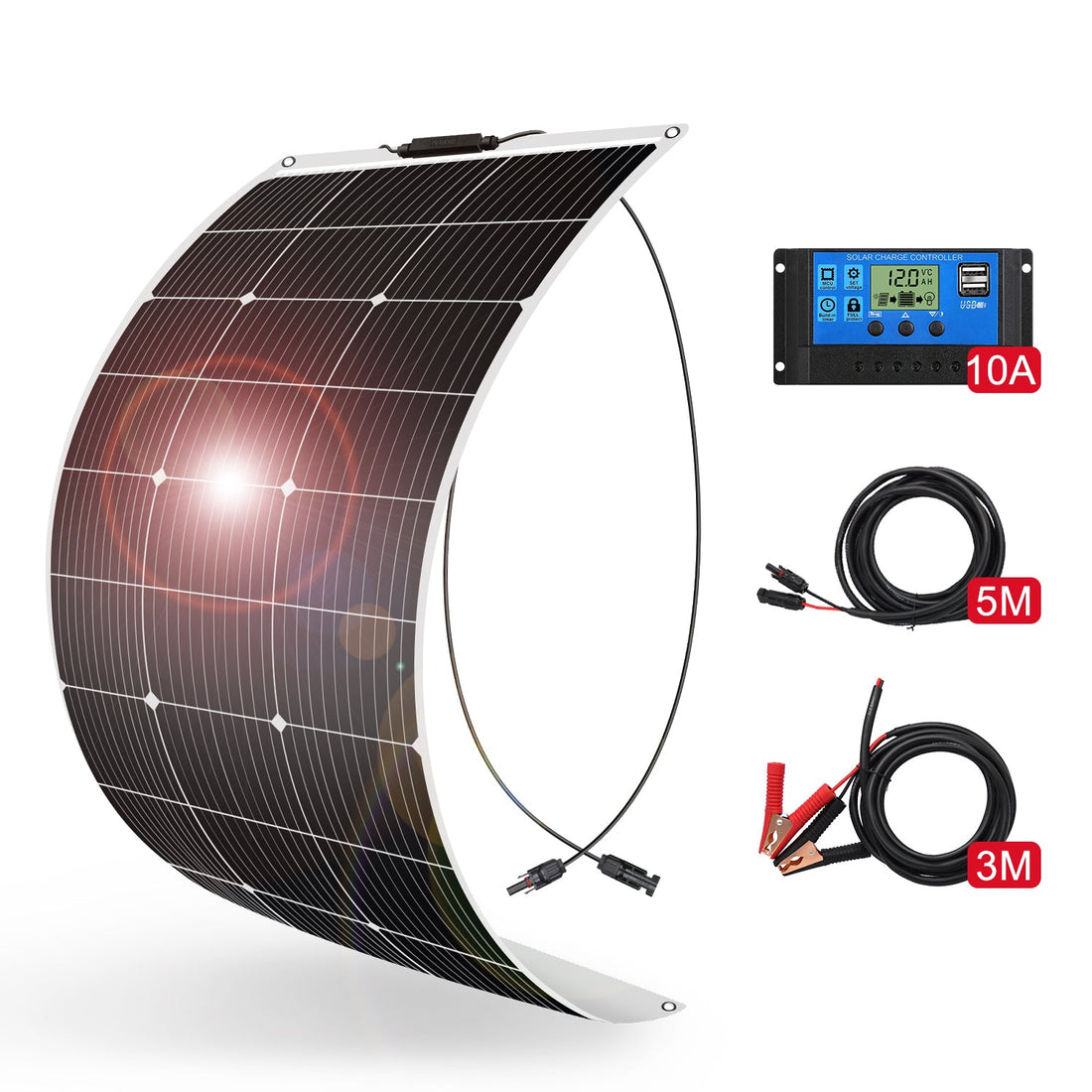 DOKIO 100W Flexible Monocrystalline Solar Panel Kit for RV Roofs & Boats - DOKIO Solar Panel