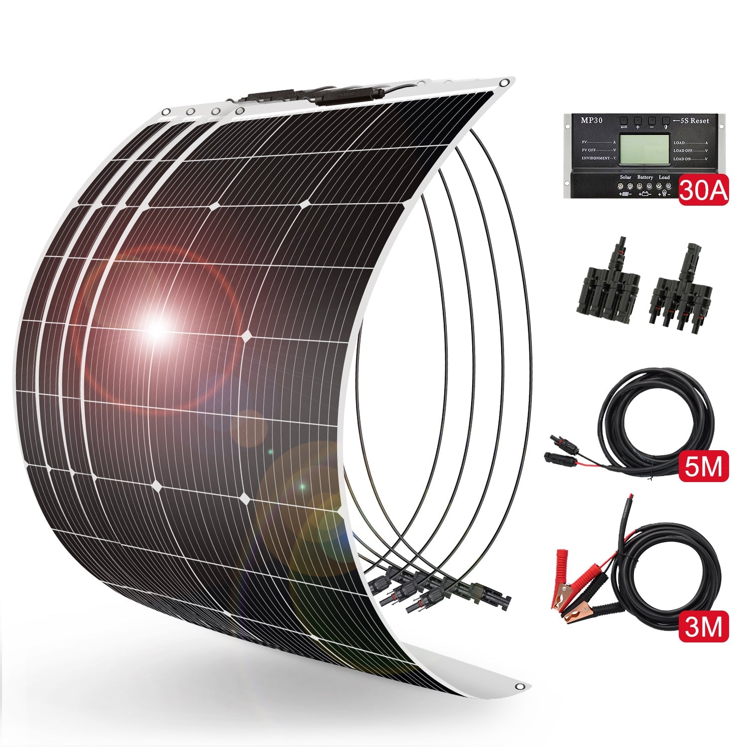 DOKIO 100W Flexible Monocrystalline Solar Panel Kit for RV Roofs & Boats - DOKIO Solar Panel