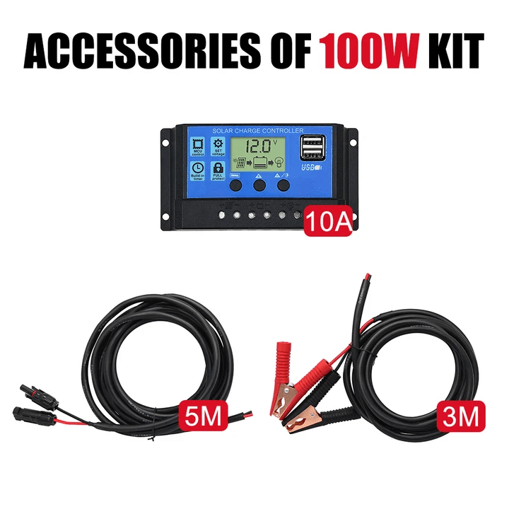 DOKIO 100W Solar Panel Accessories Kit (10A Controller + 5M MC4 Cable + 3M Battery Clips) - DOKIO Solar Panel