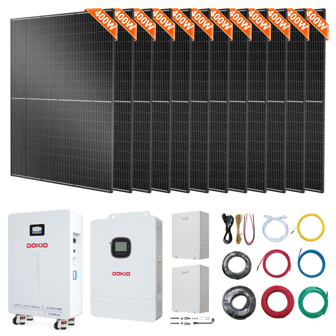 DOKIO 10kW Complete Off-Grid Solar Power System | 16kWh LiFePO₄ Battery | 10000W 120/240V | 4920W PV - DOKIO Solar Panel
