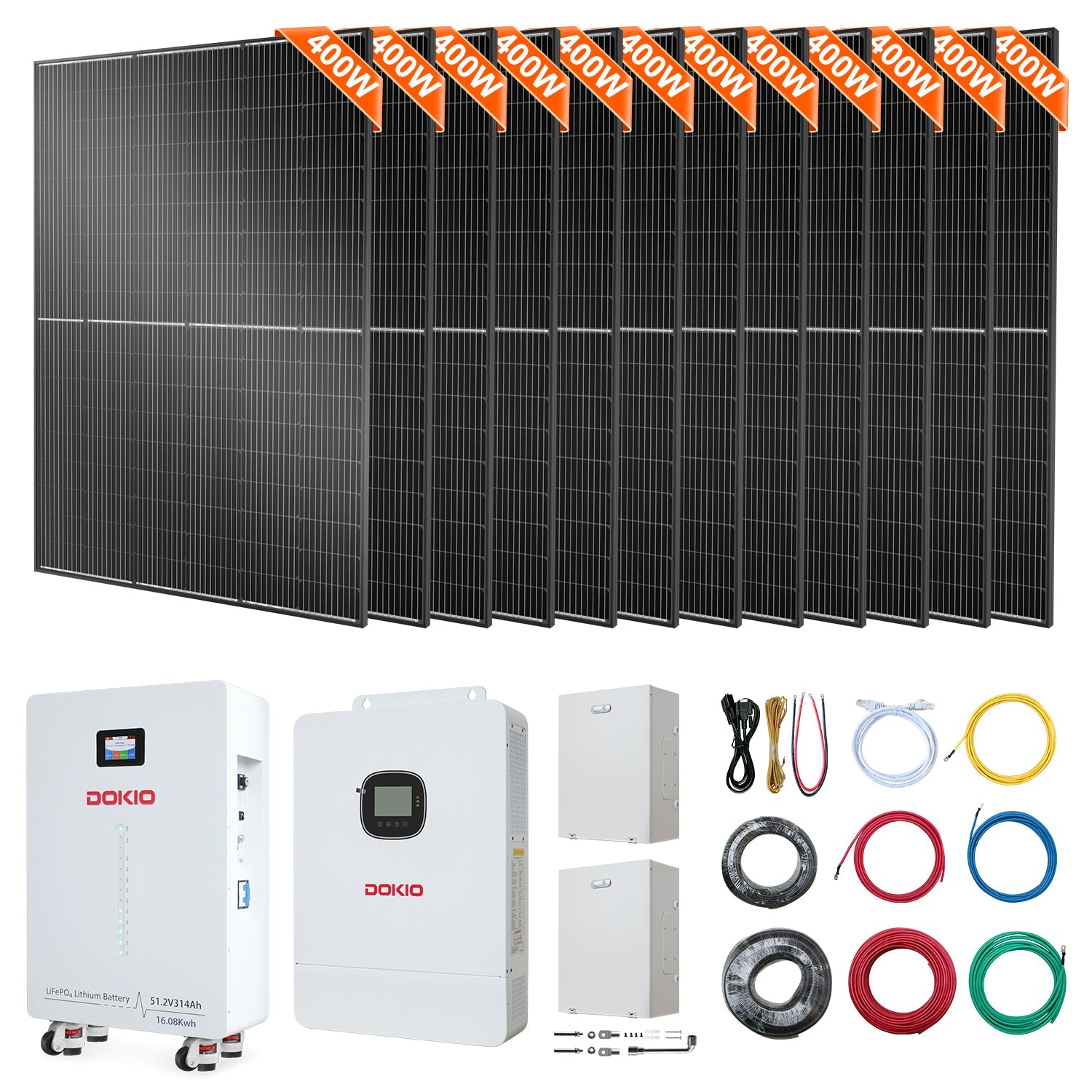 DOKIO 10kW Complete Off-Grid Solar Power System | 16kWh LiFePO₄ Battery | 10000W 120/240V | 4920W PV - DOKIO Solar Panel