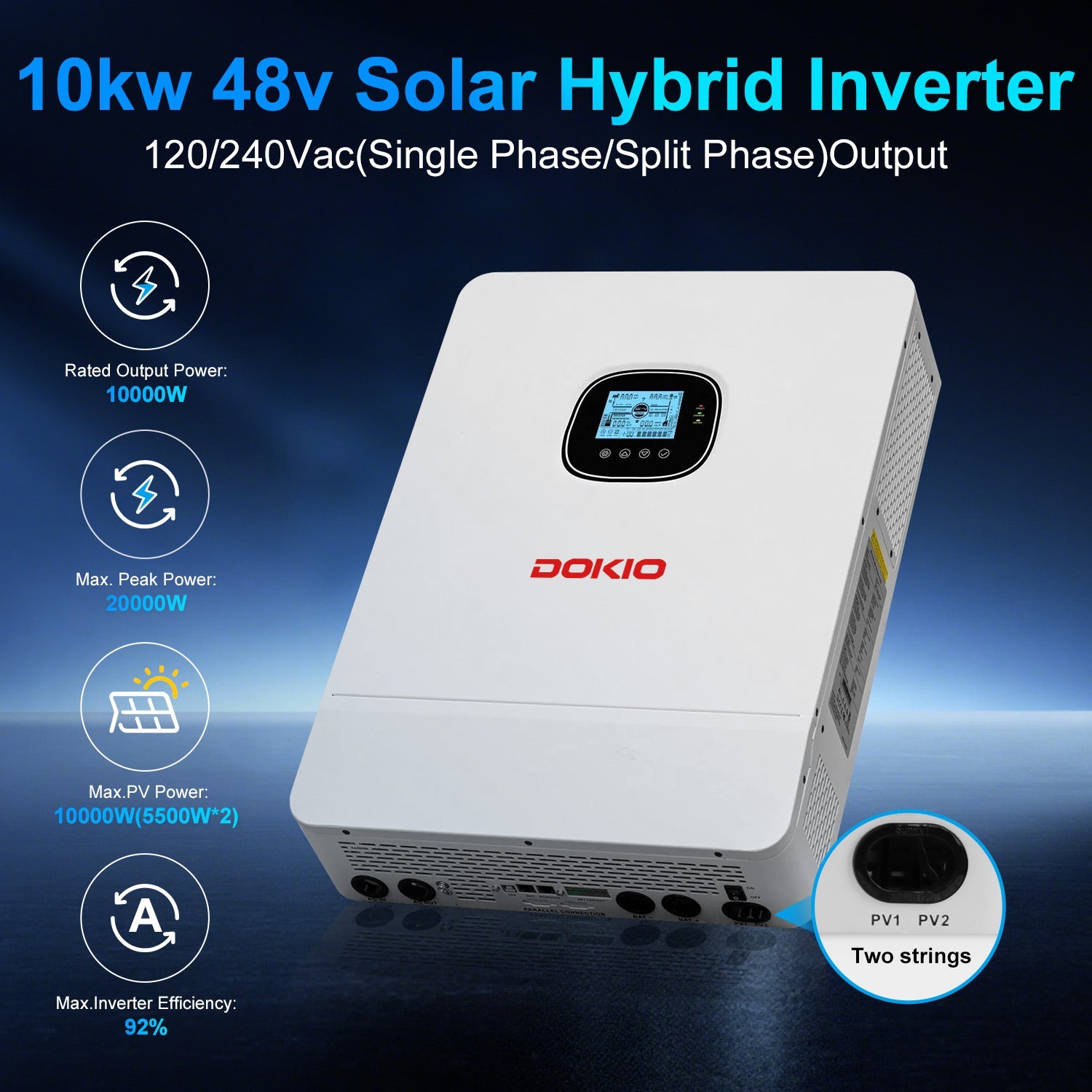 DOKIO 10kW Complete Off-Grid Solar Power System | 16kWh LiFePO₄ Battery | 10000W 120/240V | 4920W PV - DOKIO Solar Panel