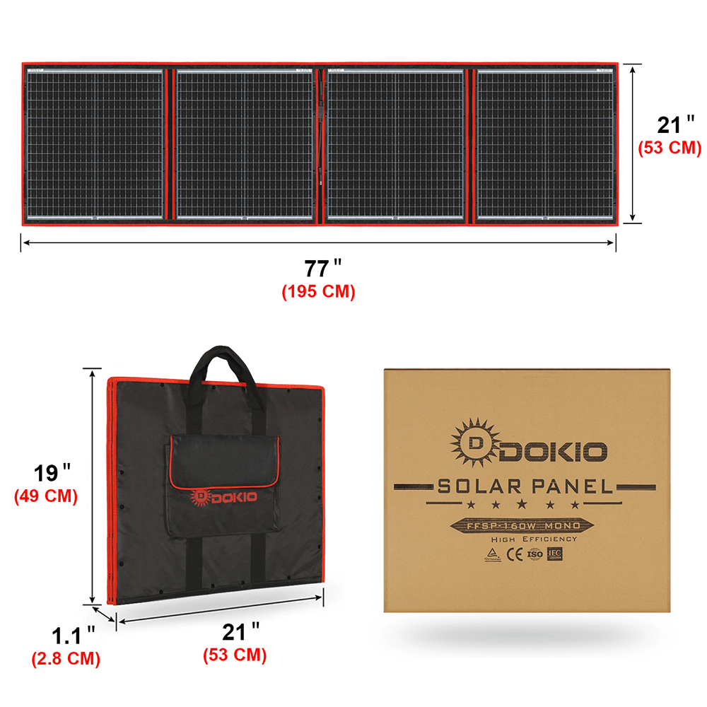 DOKIO 150W Portable Folding Solar Panel Kit - DOKIO Solar Panel