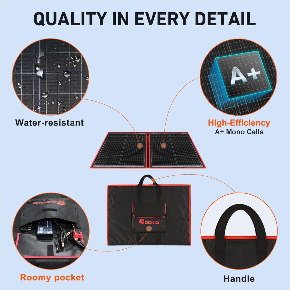 DOKIO 100W Portable Folding Solar Panel Kit for Camping, RV, Off