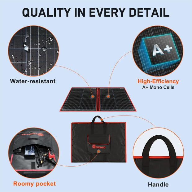 DOKIO 100W Portable Folding Solar Panel Kit for Camping, RV, Off-Grid ...