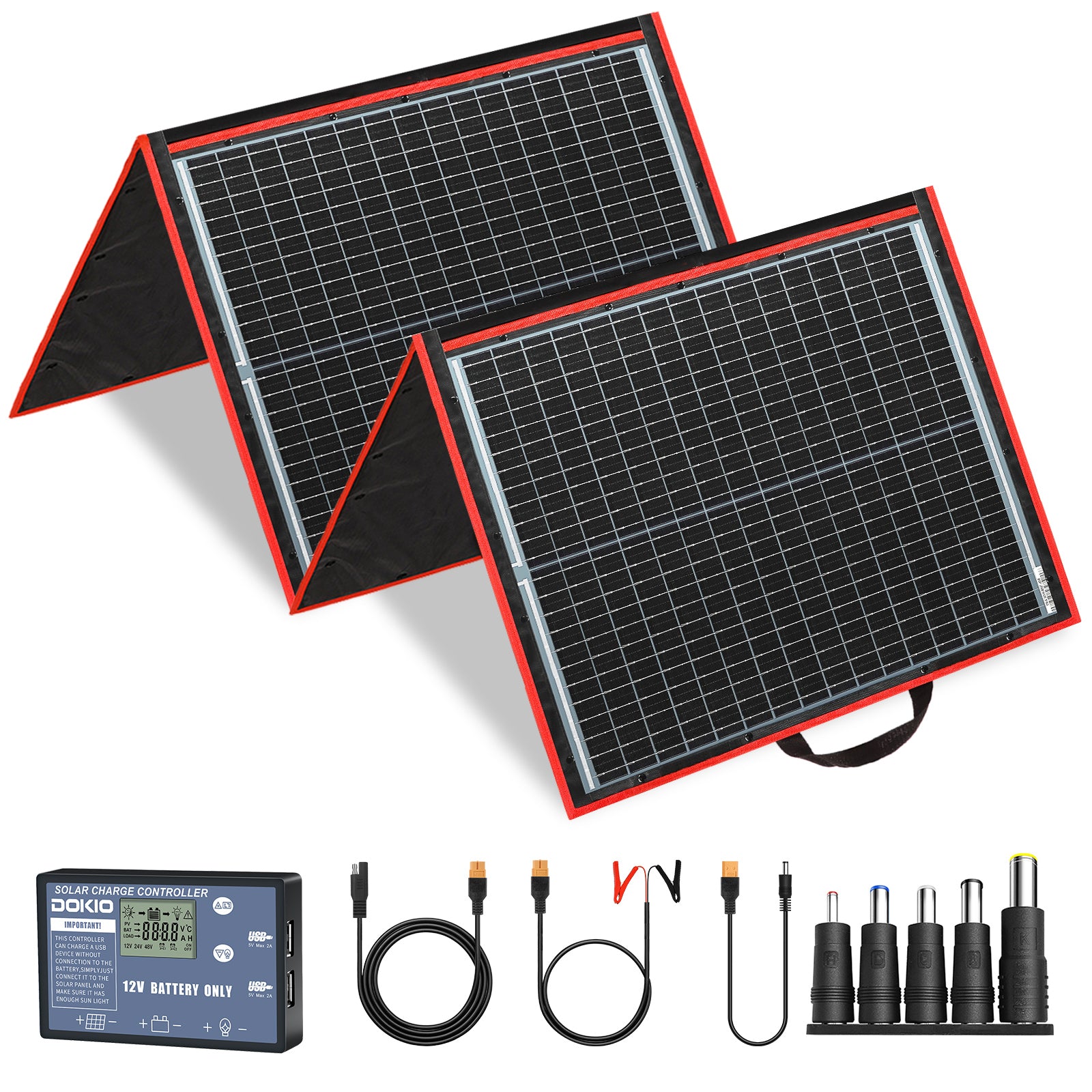 DOKIO 150W Portable Folding Solar Panel Kit for Camping, RV, Car Battery, Power Station & Off-Grid Power