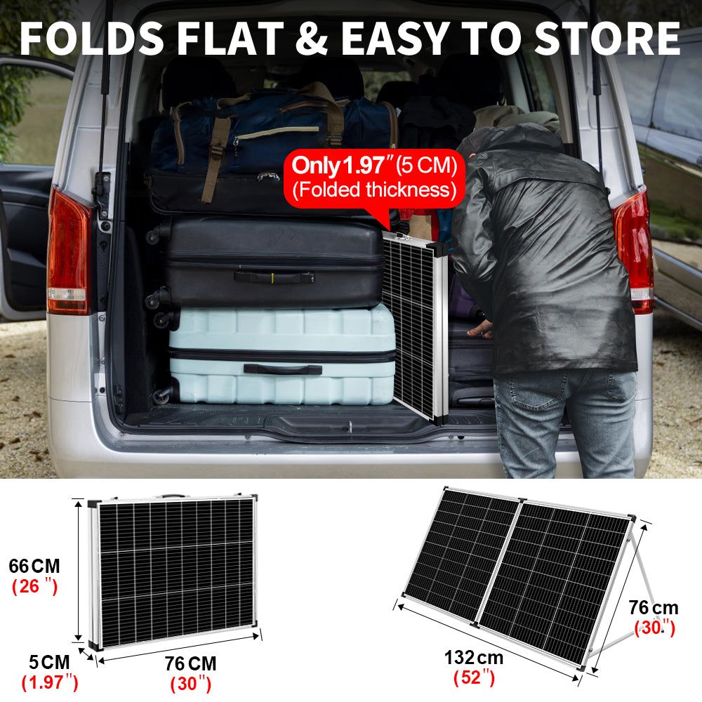Dokio 200W Portable Foldable Solar Suitcase Panel Kit for Camping/RV/Car Battery/Home