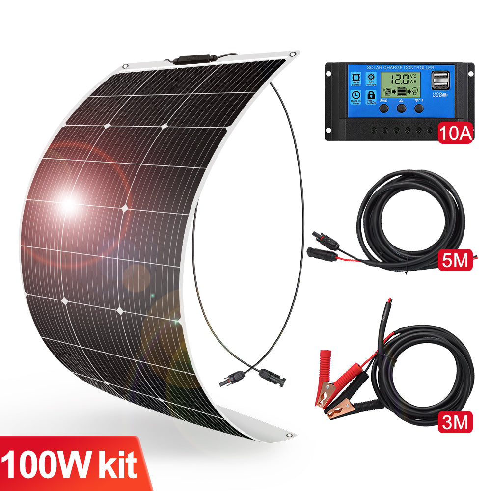 Dokio 100W Flexible Monocrystalline Solar Panel for RV Roofs, Boats & Curved Surfaces